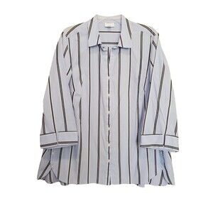 J Jill Blue Striped Cotton Blend Button-Side-Vents Button-Up Tunic Size XL